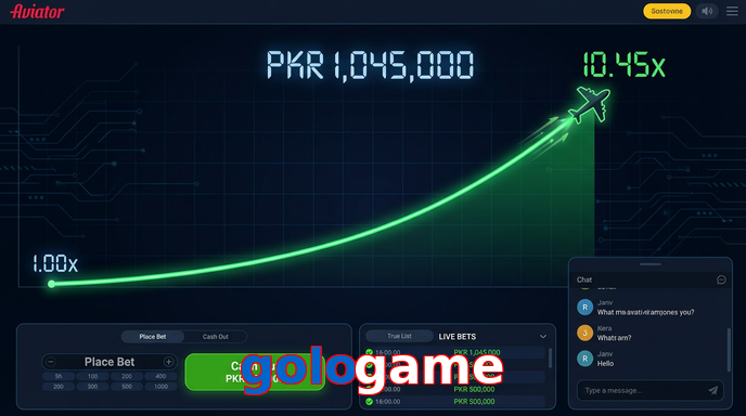 Main screen of Gologame aviator page for PK players