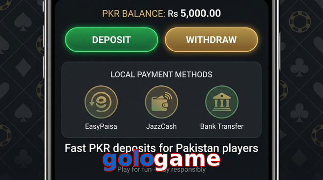 Deposit and withdrawal screen with PKR methods